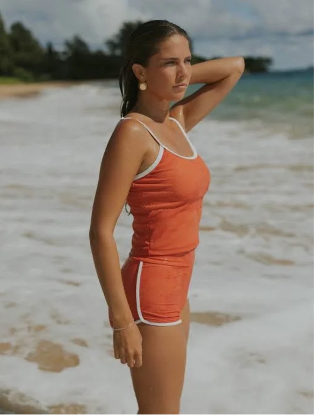 NWT! Geode Women’s Coral Swim Set with White Trim Super flattering! Sz XXSMALL - Picture 2 of 15